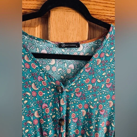 Floral Teal and Orange Women's Dress - Picture 3 of 6